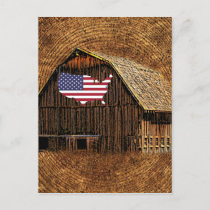 Rustic Barn American Flag Postcard