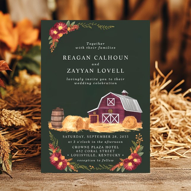 Rustic Barn and Floral Autumn Country Wedding Invitation (Creator Uploaded)