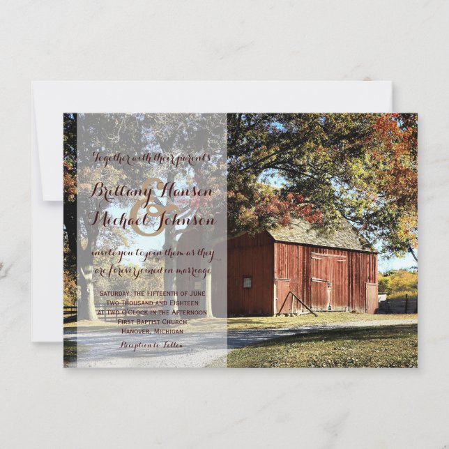 Rustic Barn and Trees Country Wedding Invitation (Front)