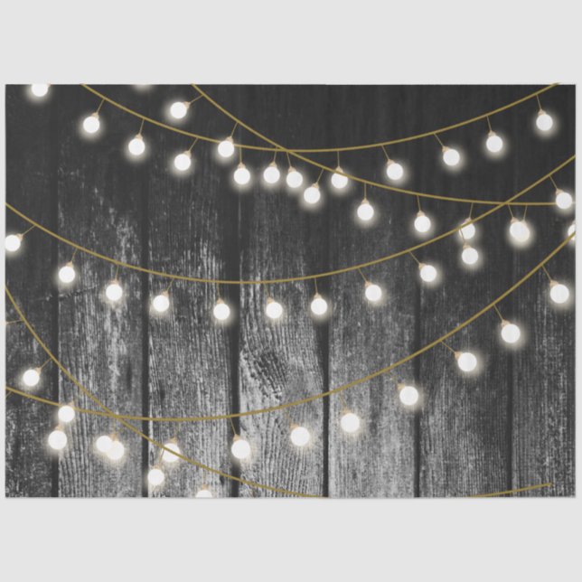 Rustic Barn Black Wood Gold String Lights Tissue Paper (Front)