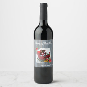 Rustic Barn Board and Poinsettia ~ Family Photo Wine Label