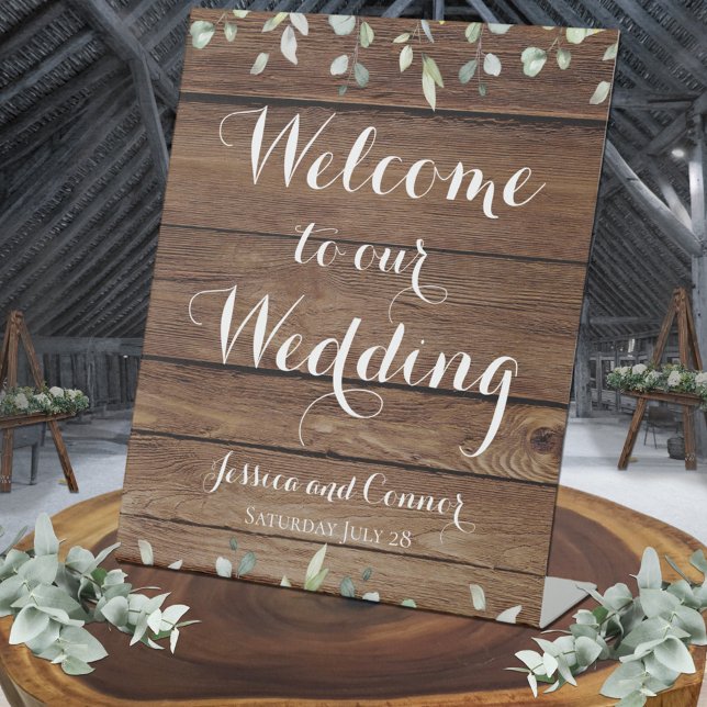 Rustic Barn Board Eucalyptus Greenery Welcome Pedestal Sign (Creator Uploaded)