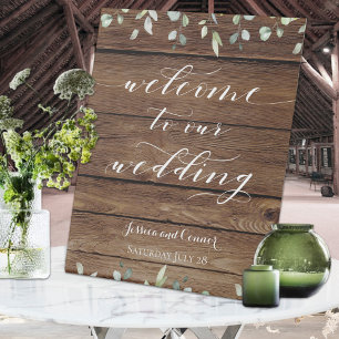 Rustic Barn Board Gold Fancy Font Calligraphy Pedestal Sign