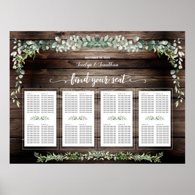 Rustic Barn Board Greenery 160 Guest Seating Poster (Front)