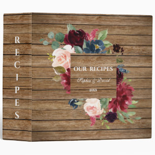 Rustic Barn Burgundy Pink Floral Frame Recipes Binder