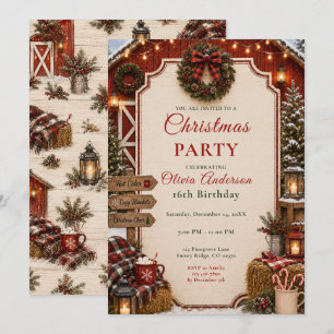 Rustic Barn Christmas Sixteen Invitation