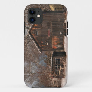 Rustic Barn & Cottage Vintage Snow Scene iPhone 11 Case