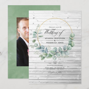 Rustic Barn Country Geometric Eucalyptus Wedding Invitation