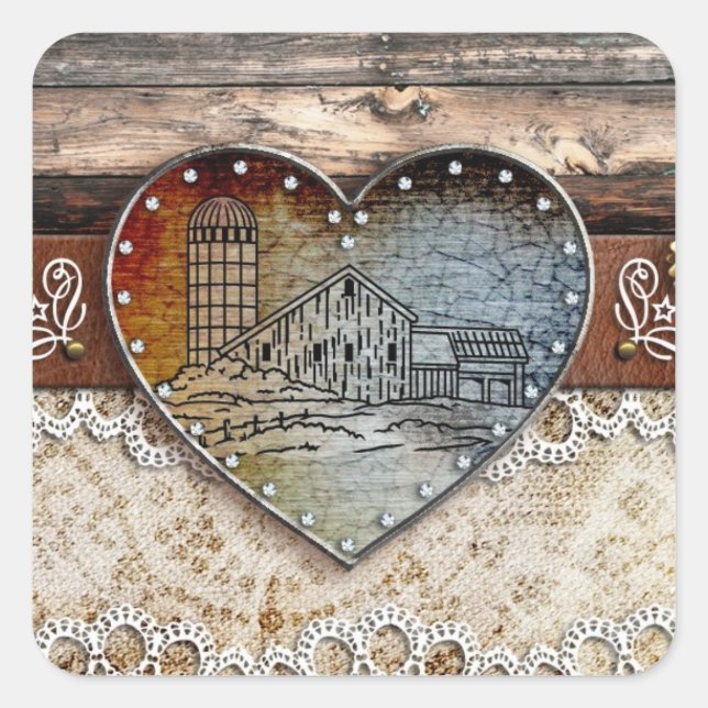 Rustic Barn Country  Heart Sticker (Front)