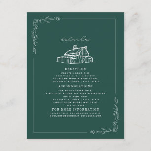 Rustic Barn Emerald Green Fall Wedding Details Enclosure Card