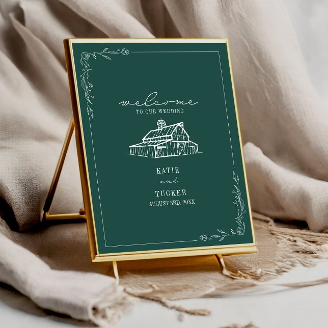 Rustic Barn Emerald Green Fall Wedding Welcome Poster (Creator Uploaded)