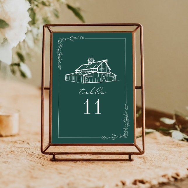 Rustic Barn Emerald Green Wedding Table Number (Creator Uploaded)