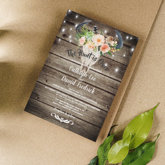 Rustic Barn Floral Antler Hunt Evening Wedding Invitation (Creator Uploaded)