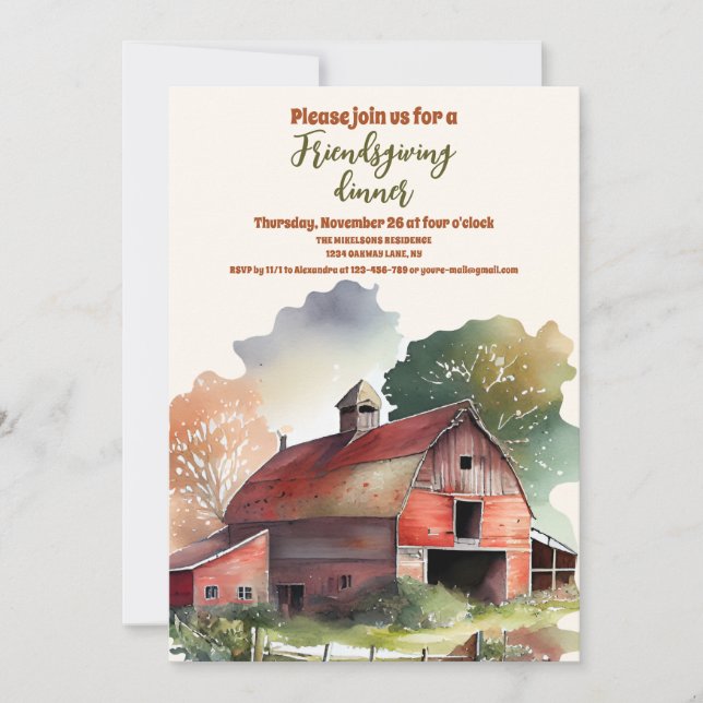 Rustic Barn Friendsgiving Thanksgiving Dinner Invitation (Front)