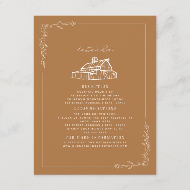 Rustic Barn Goldenrod Fall Wedding Details Enclosure Card (Front)
