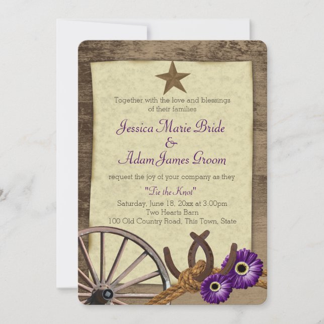Rustic Barn Horseshoes and Gerbera Daisy Invitation (Front)