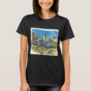Rustic Barn in Autumn Hand Drawn Image T-Shirt