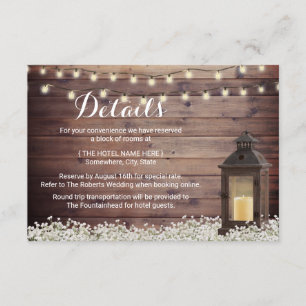 Rustic Barn Lantern String Light Wedding Details Invitation