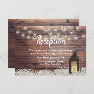 Rustic Barn Lantern String Light Wedding Reception Invitation