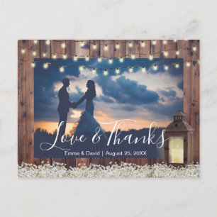 Rustic Barn Lantern String Lights Photo Thank You Postcard