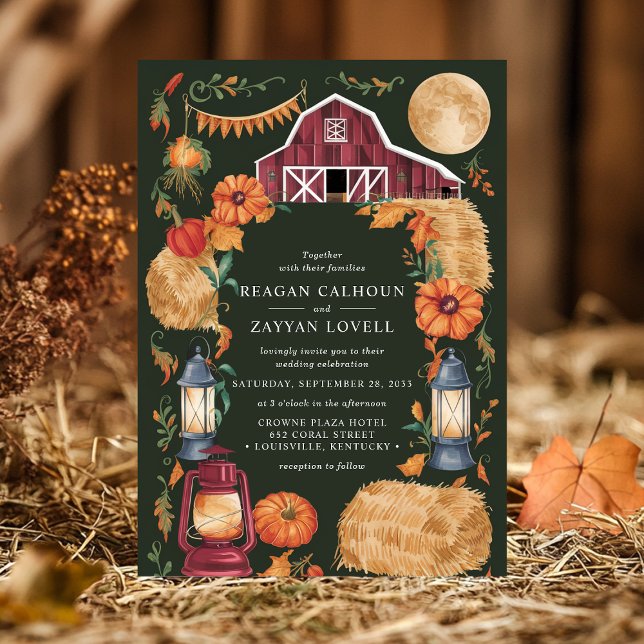 Rustic Barn Lanterns and Autumn Floral Wedding Invitation (Creator Uploaded)