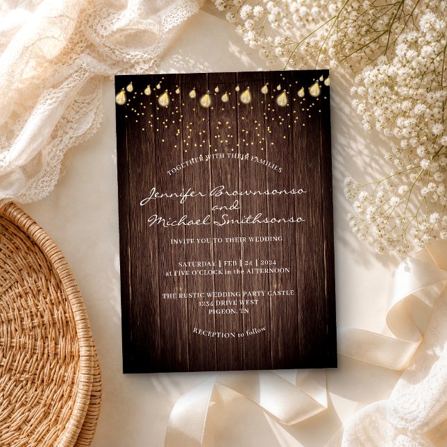 Rustic Barn Lights Wedding Invitation (Creator Uploaded)