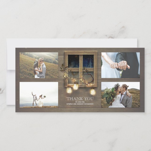 Rustic Barn Mason Jar Lights Wedding Thank You (Front)