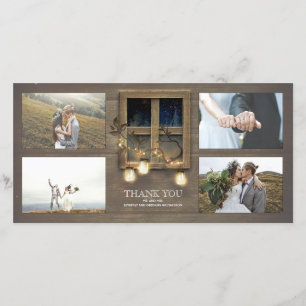 Rustic Barn Mason Jar Lights Wedding Thank You Card