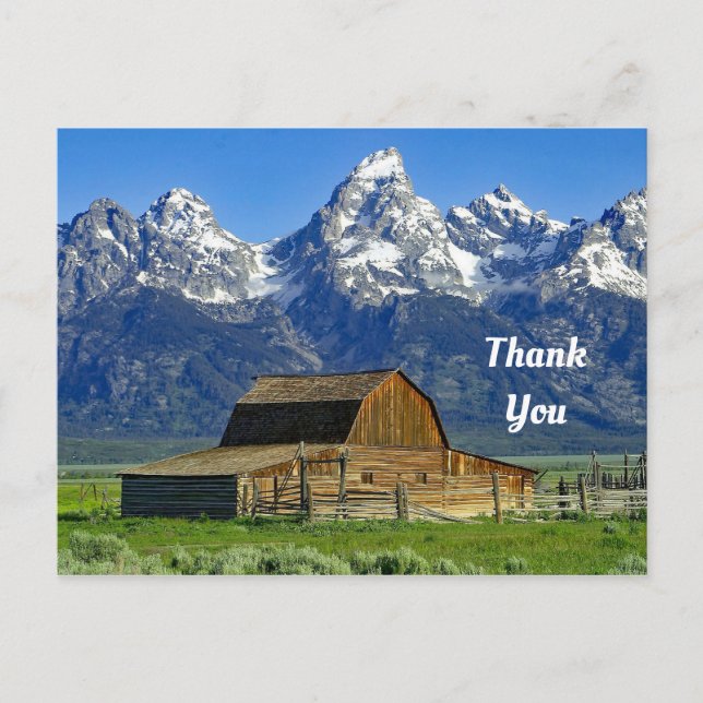 Rustic Barn Mountains Landscape Photo Thank You Postcard (Front)