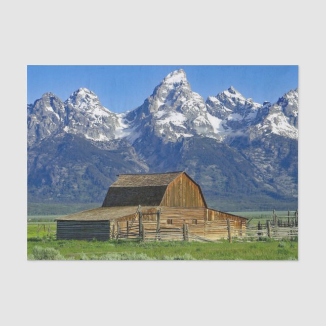 Rustic Barn Mountains Landscape Photo Tissue Paper (Front)