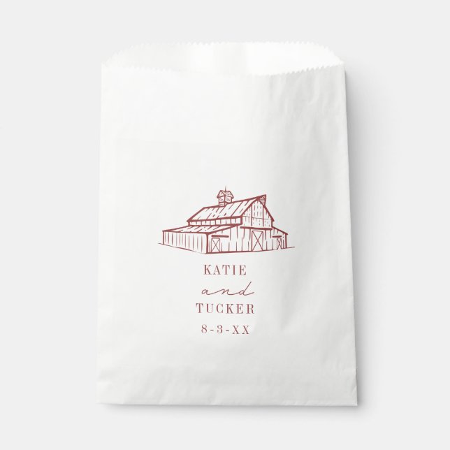 Rustic Barn Muted Red Fall Wedding Favour Bag (Front)