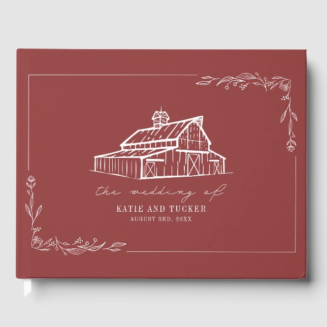Rustic Barn Muted Red Farm Wedding Guest Book (Front)