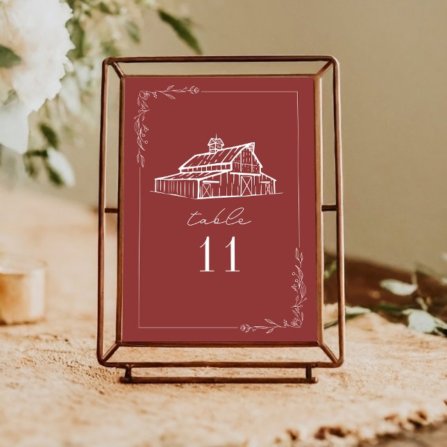 Rustic Barn Muted Red Wedding Table Number (Creator Uploaded)