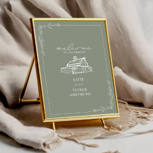 Rustic Barn Sage Green Fall Wedding Welcome Poster