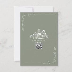 Rustic Barn Sage Green QR Code Wedding RSVP Card