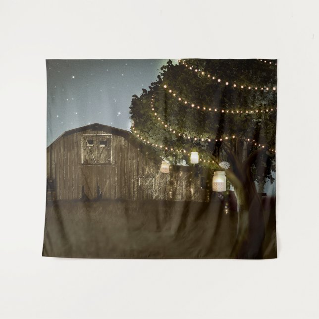 Rustic Barn Starry Evening Night Wedding Backdrop Tapestry (Front (Horizontal))