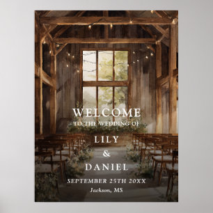 Rustic Barn String Lights Wedding Welcome Sign