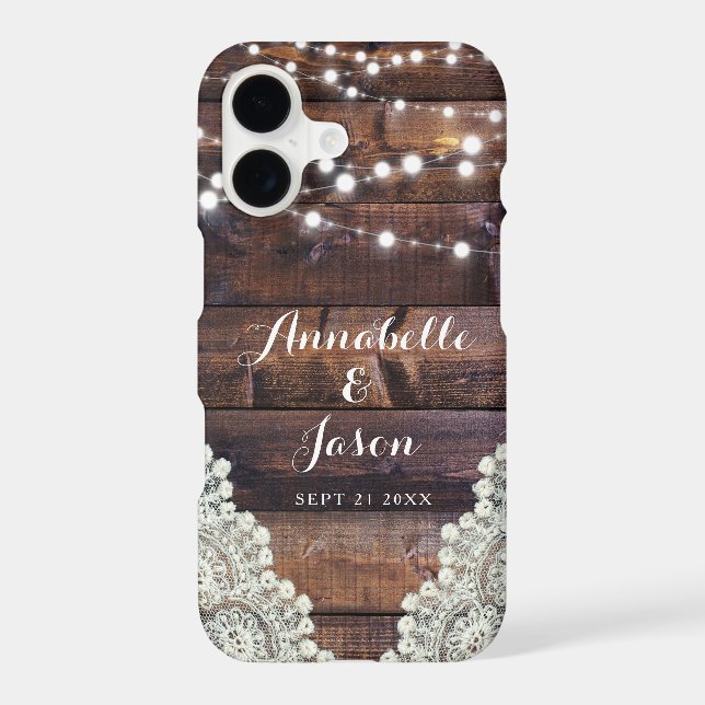 Rustic Barn String Lights Wood Lace Wedding Phone (Back)