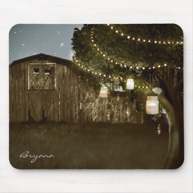 Rustic Barn & Tree Lights Wedding Mouse Pad (Front)