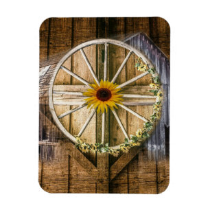 Rustic Barn Wagon Wheel Sunflower Magnet