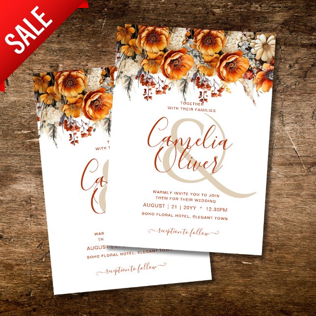 Rustic Barn Wedding | Fall Autumn Burnt Orange Invitation (Creator Uploaded)