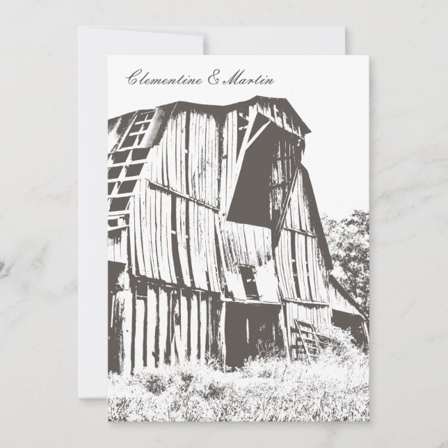 Rustic Barn Wedding Invitation - Dark Brown (Front)
