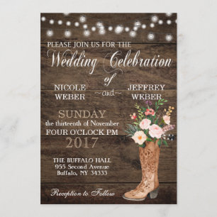 Rustic Barn Wedding Wood Cowboy Boots Invitation