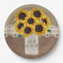 Rustic Barn Wedding Wood Mason Jar Sunflowers