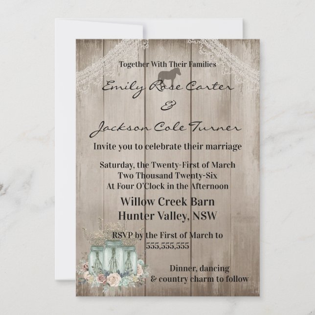 Rustic Barn & Wildflowers Country Wedding  Invitation (Front)