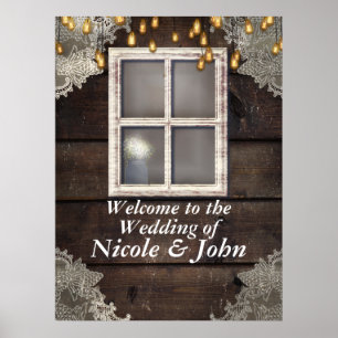 Rustic Barn Window & Lights Rustic Banner Poster
