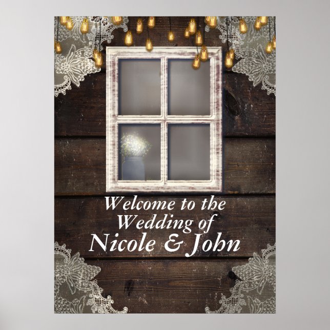 Rustic Barn Window & Lights Rustic Banner Poster (Devant)