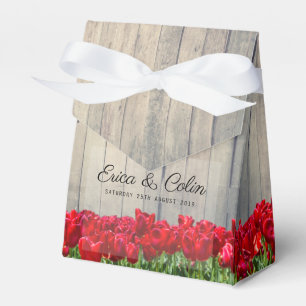 Rustic barn with red tulips favor box