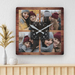 Rustic Barn Wood 4 Pictures Family Photo Collage Square Wall Clock<br><div class="desc">Upload your favourite photos to make your own unique personalized keepsake photo gift.</div>