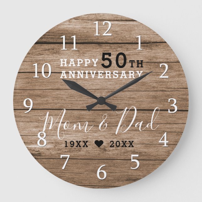  Rustic Barn Wood 50th Gold Wedding Anniversary  Large Clock (Front)